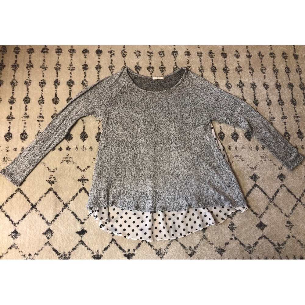 Marled Knit Tunic with Sheer Polka Dot Back- Lg